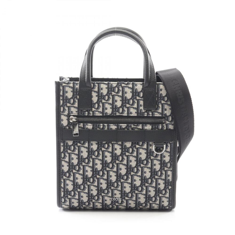 Dior Safari North South Oblique Handbag Canvas Leather Beige Navy Blue
